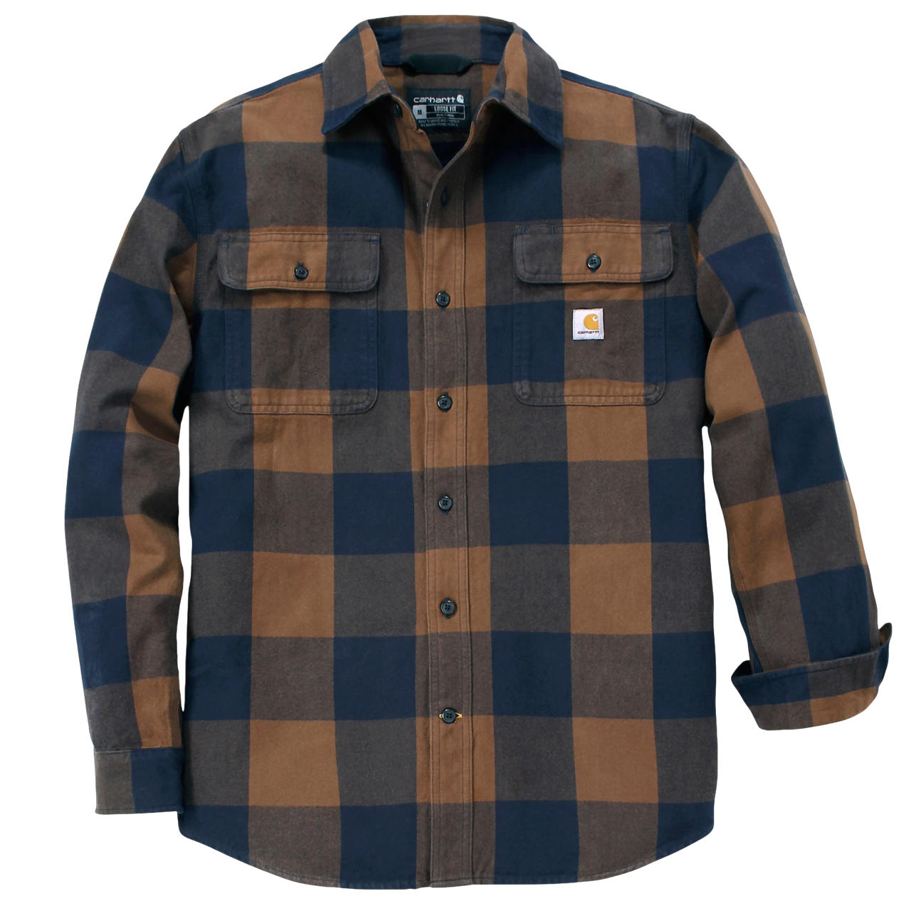 Carhartt flannelskjorte i blå og brun tern med to brystlommer