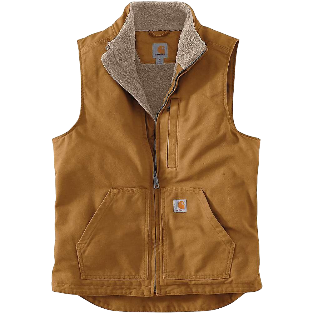 Carhartt 104277 vest i brun duck med sherpafor og høj krave