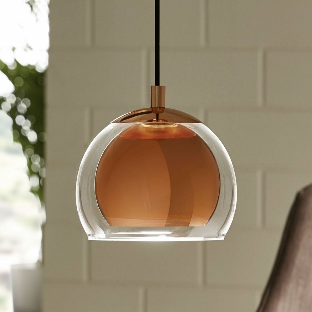 Eglo Rocamar pendel Ø19 i kobber/klar glas - 94589