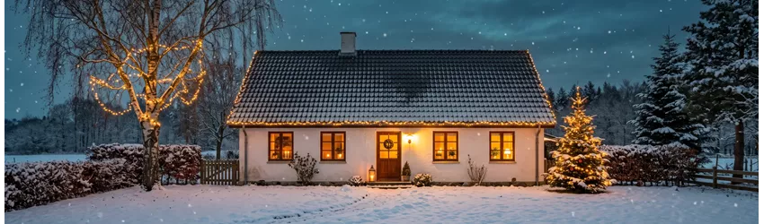 Hus med julebelysning